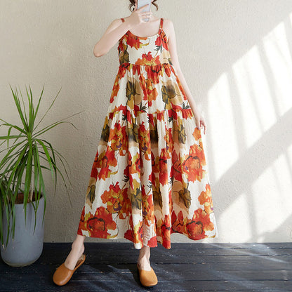 全6柄展開【ワンピース】 花柄 切り替え キャミワンピ 涼感薄手 ふんわりティアードデザイン ノースリーブワンピース【SHシリーズ】