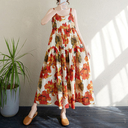 全6柄展開【ワンピース】 花柄 切り替え キャミワンピ 涼感薄手 ふんわりティアードデザイン ノースリーブワンピース【SHシリーズ】