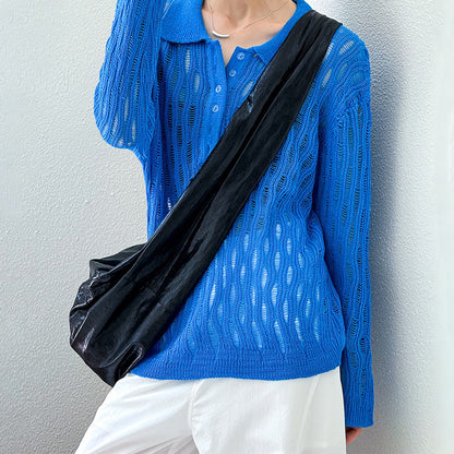 【トップス】秋先取り 大人可愛い透かし編みニットTシャツ 薄手 ゆったり【JZシリーズ】