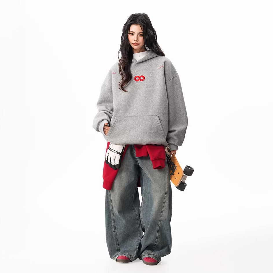 【トップス】立体ナンバー刺繍 裏起毛 フーディ レディース メンズ 秋冬 ルーズ カップル パーカー【FCシリーズ】