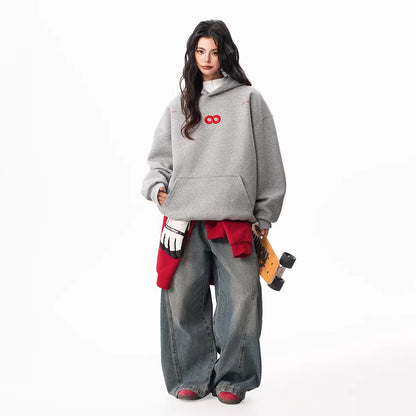 【トップス】立体ナンバー刺繍 裏起毛 フーディ レディース メンズ 秋冬 ルーズ カップル パーカー【FCシリーズ】