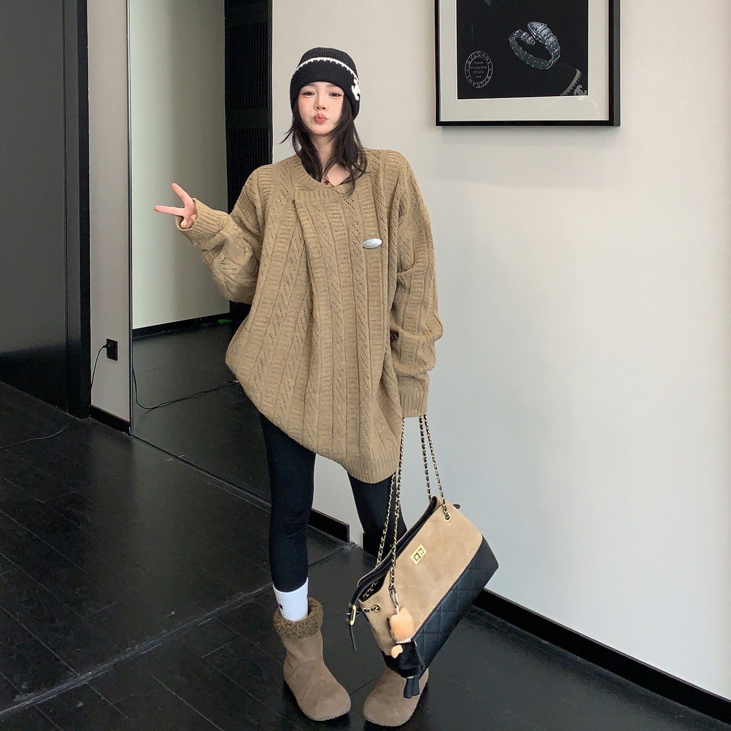 【トップス】リラックス感 折り返し襟 プルオーバー ニット セーター 【FCシリーズ】