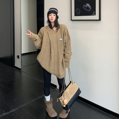 【トップス】リラックス感 折り返し襟 プルオーバー ニット セーター 【FCシリーズ】