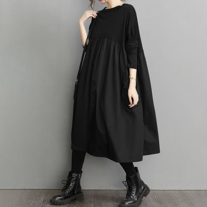 60%OFF⭐️期間限定【ワンピース】大きいサイズ ウエスト切替 ベビードール風 ブラック 着痩せ  ゆったり 長袖ワンピース【AHシリーズ】