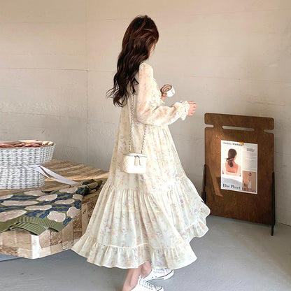 【ワンピース】春秋 優しい雰囲気 上品 フレンチ風 ロングスカート 大人気 トレンド 花柄長袖ワンピース【SHシリーズ】