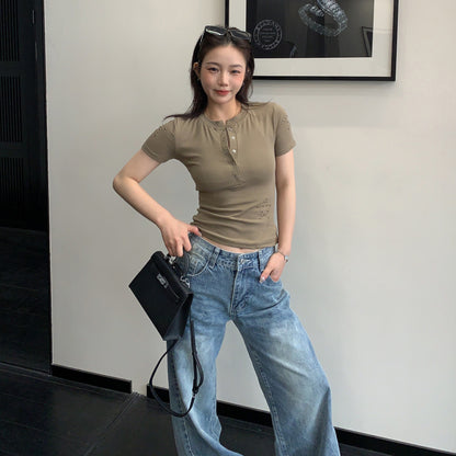 美式箔印花短款半袖T恤｜Y2K辣妹風修身上衣【FC系列】