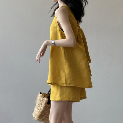 2点セット！【セットアップ】夏 韓国系 タンクトップ＋ハイウエスト カジュアルショートパンツ 2点上下セット【JZシリーズ】