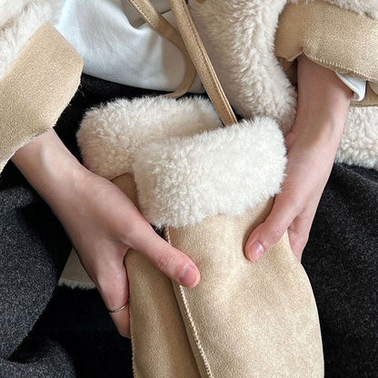 【アウター】春 秋 冬 ボア 手袋付き ムートン風 テーラードカラー コート 【JZシリーズ】