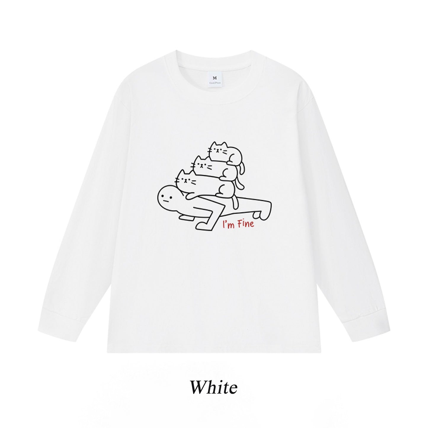 6カラー | S~3XL【トップス】猫からのプレッシャー プリント ロングTシャツ 春秋 ユニセックス ルーズ コットン【FCシリーズ】