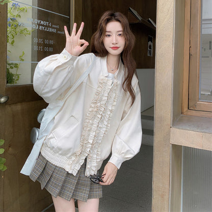 【アウター】カジュアル フリル切り替え スエード調 ショートジャケット【JZシリーズ】