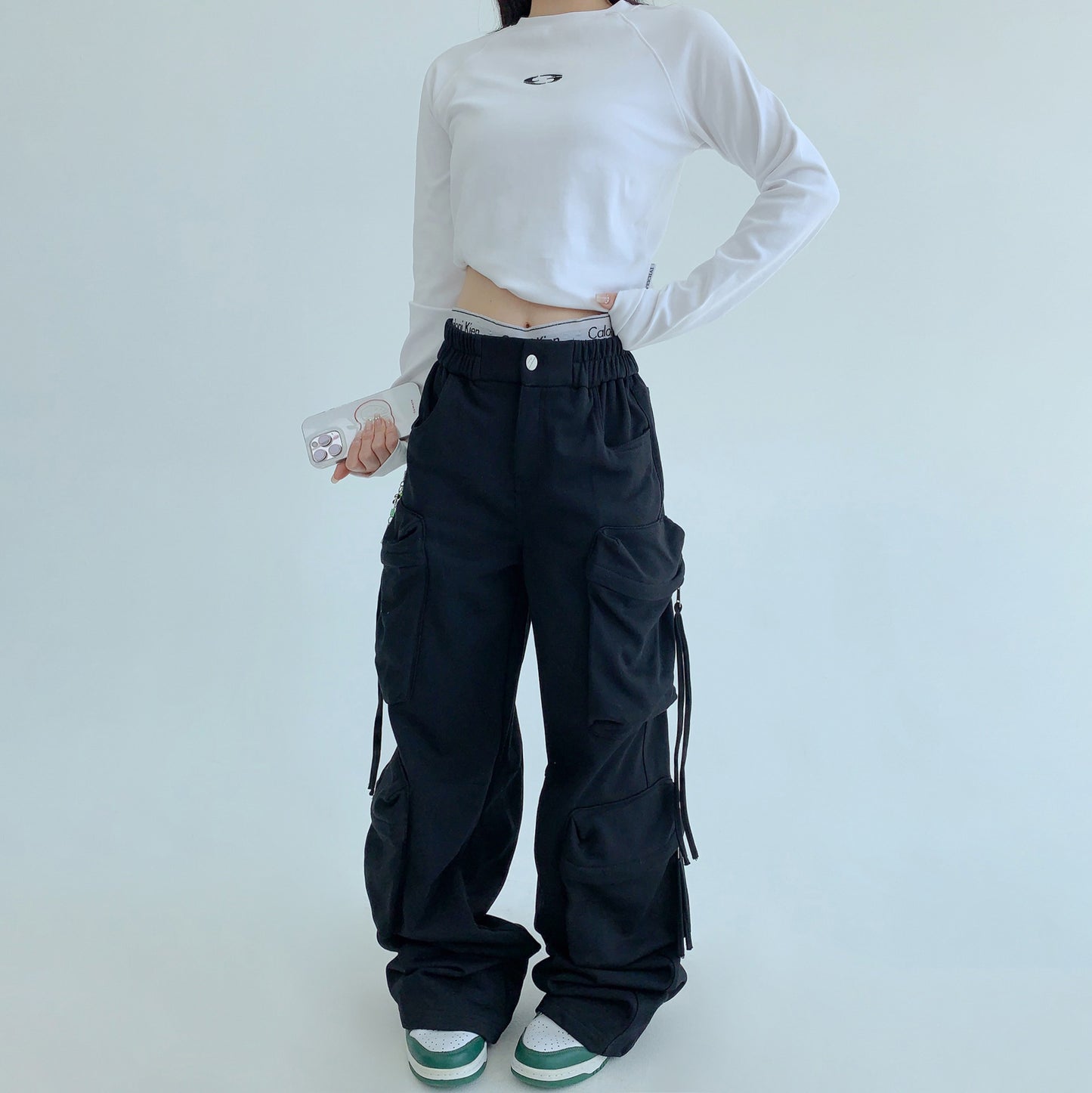 【ボトムス】トレンド感◎ ワークテイスト 多ポケットスウェットパンツ レディース 厚手デザイン【FCシリーズ】