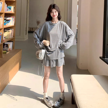 2点セット！【セットアップ】着回し最強すぎる✨ ストライプトップス×ショートパンツ 上下セット 夏コーデ ラクなのにおしゃれ見え【JZシリーズ】