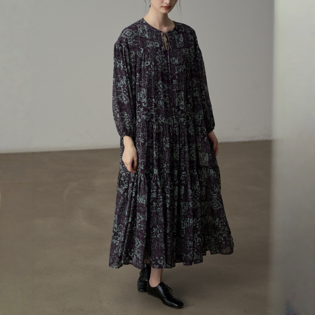 【ワンピース】センスある シフォン センスある  レイヤード感 レイヤード風 長袖 ワンピース 【SHシリーズ】