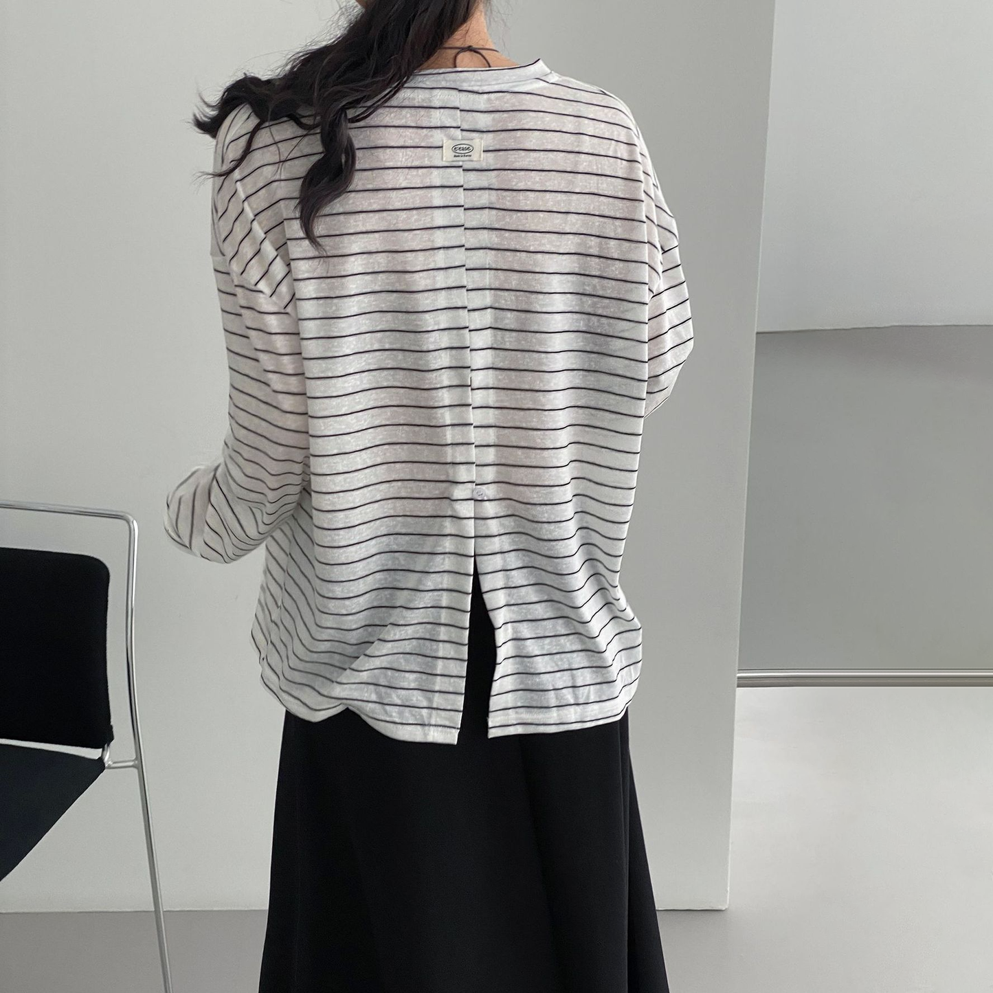 【トップス】ボーダー カットソー 背中開き 体型カバー 痩せ見え 2026夏 韓国風 柔らかい 快適 Ｔシャツ【JZシリーズ】