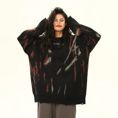 【トップス】春秋 モヘアニット レディース 美式ヴィンテージ ゆったり抜け感 雰囲気セーター【FCシリーズ】