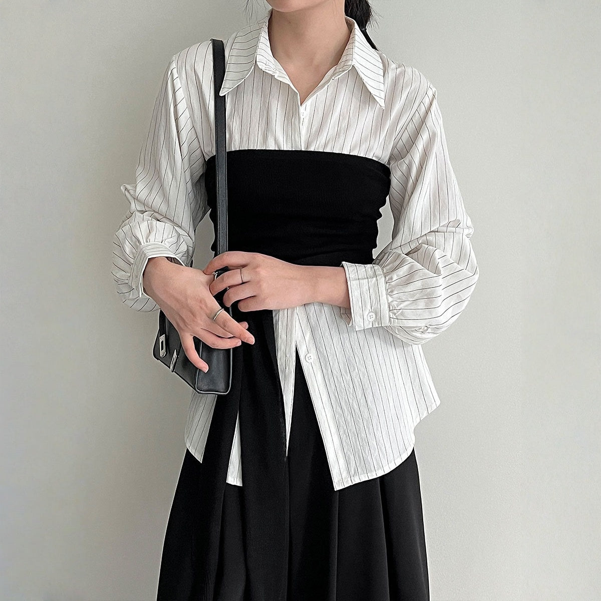 【トップス】春 秋 冬 ストライプ ブラウス+チューブトップ  2点セット 【JZシリーズ】