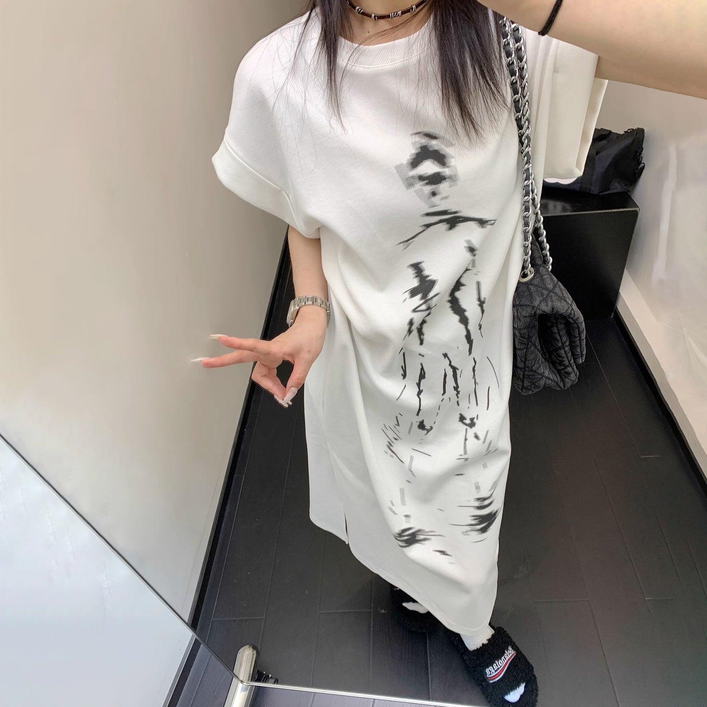 【ワンピース】夏新作 ミステリアス人物アート ロング丈 半袖 Tシャツワンピース【FCシリーズ】