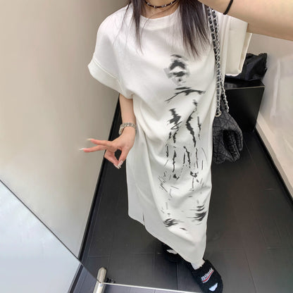 【ワンピース】夏新作 ミステリアス人物アート ロング丈 半袖 Tシャツワンピース【FCシリーズ】