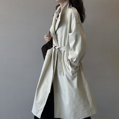 【アウター】気質 オフィススタイル トレンチコート レディース 春秋 レトロ 万能 ミディアム丈 コート ベルト付き【JZシリーズ】