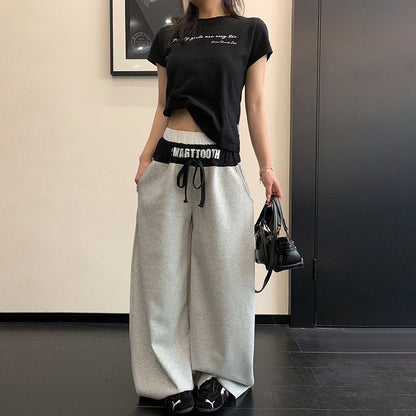 【ボトムス】リラックス感 配色デザイン ストレート ワイド スウェットパンツ 着回し力 カジュアル【FCシリーズ】