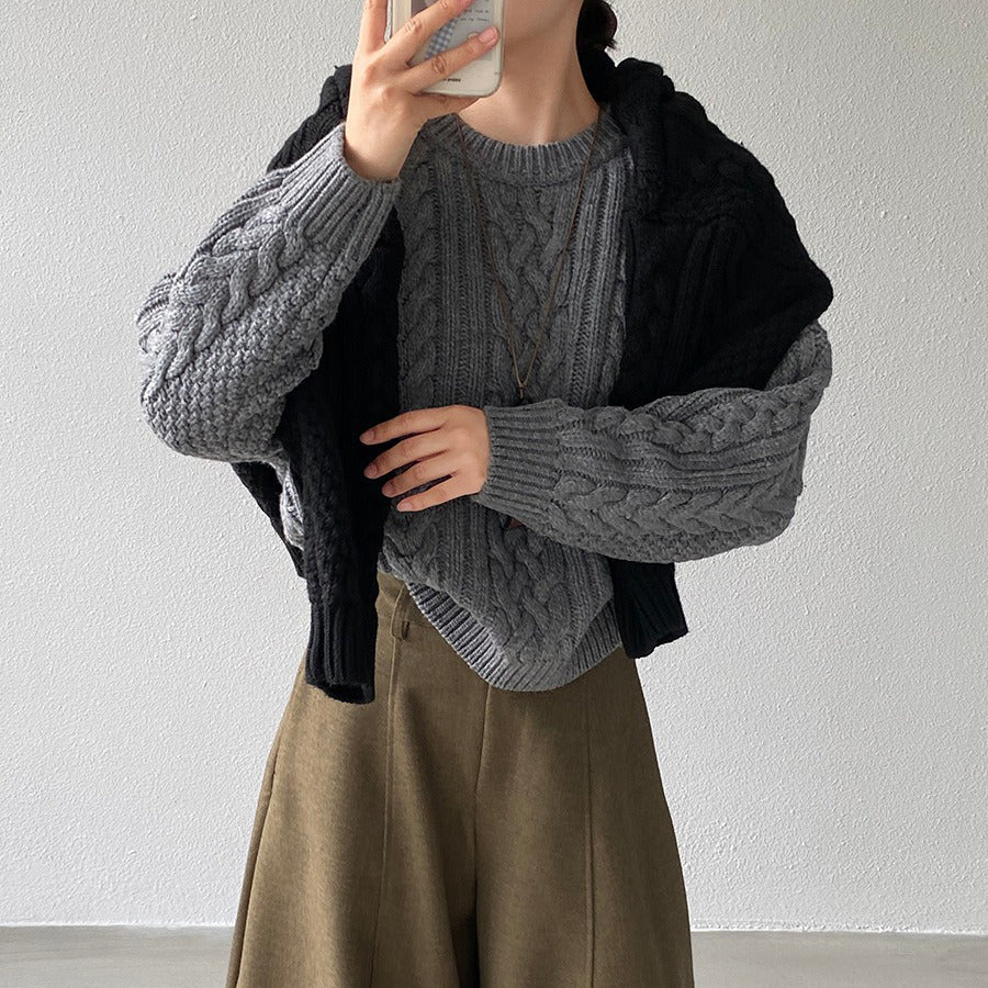 【トップス】レトロ感 厚手 プルオーバーニット 秋冬 ゆったり レディース セーター【JZシリーズ】