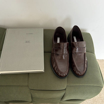 【シューズ】ヴィンテージ 太ヒール プリーツ ワンストラップ ローファー パンプス