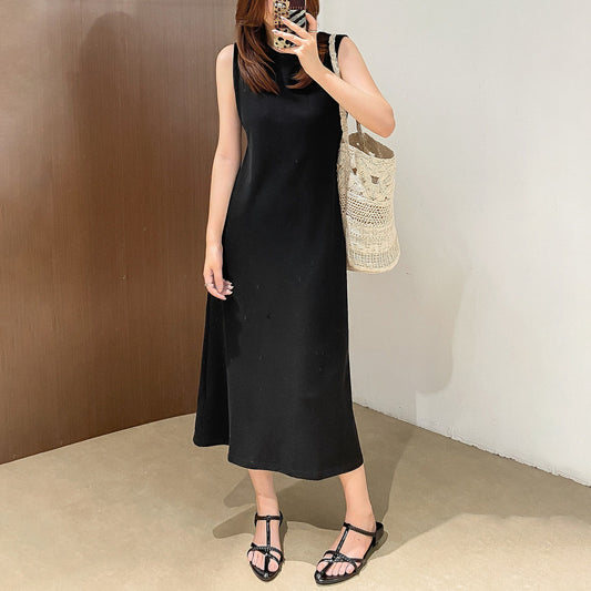 【ワンピース】ノースリーブワンピース レディース ブラック  クルーネック タイトシルエット シンプル ロング丈 夏新作【JZシリーズ】