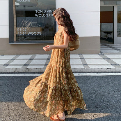 【ワンピース】夏新作 フレンチエレガンス 花柄 ノースリーブ キャミワンピース旅行 リゾート 海辺映え ロングドレス【SHシリーズ】