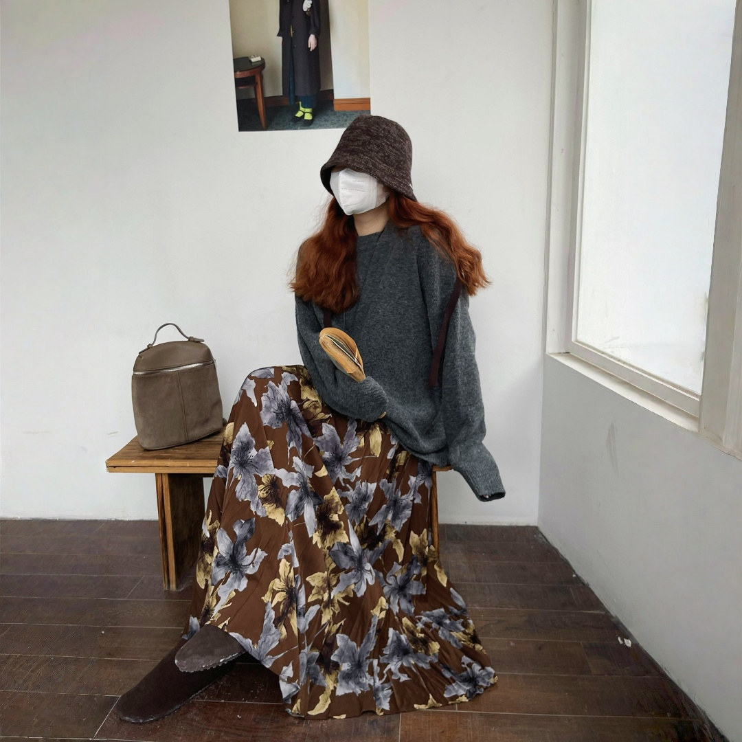 【ボトムス】春 秋 冬 レトロ 厚手 大振裾 スカート 【SHシリーズ】