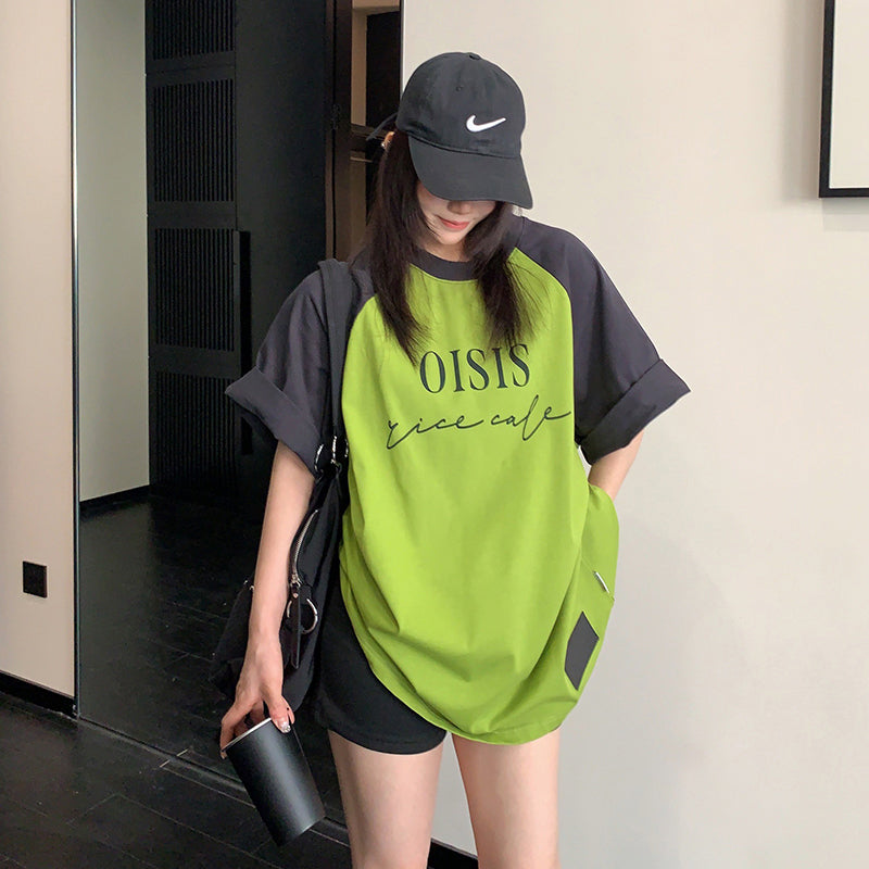 【トップス】ストリート系 ビビッド配色プリントTシャツ 夏 ルーズシルエット レディース 半袖【FCシリーズ】