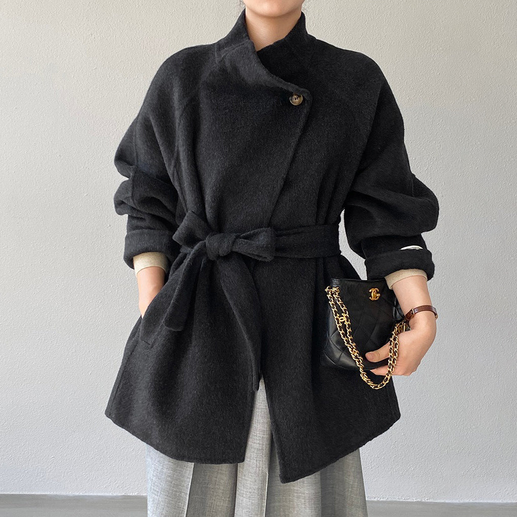 4色展開【アウター】ウール100% 小柄向け 定番 両面ウールコート ミドル丈 高級感【JZシリーズ】