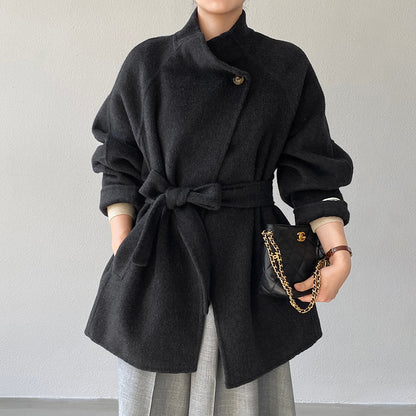 4色展開【アウター】ウール100% 小柄向け 定番 両面ウールコート ミドル丈 高級感【JZシリーズ】