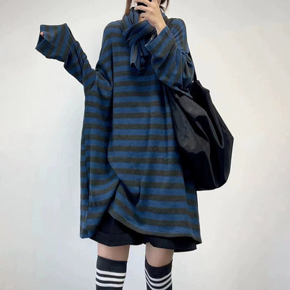 [上衣] 春秋寬鬆條紋T卹