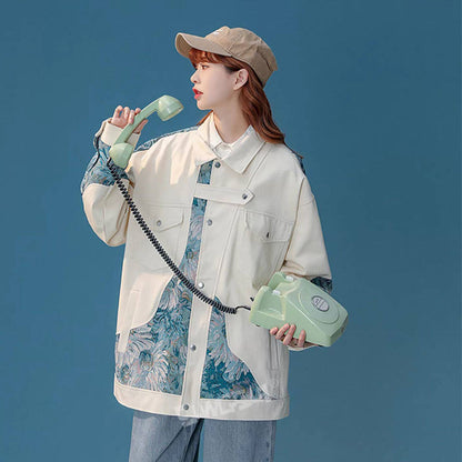 【アウター】花柄 ワーク風 ジャケット レディース INS カジュアル ゆったり ブルゾン【FCシリーズ】