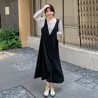 【ワンピース】フレンチレイヤード風ワンピース レディース 長袖 ウエストシェイプ デザイン性 大人可愛い 秋コーデ【JZシリーズ】