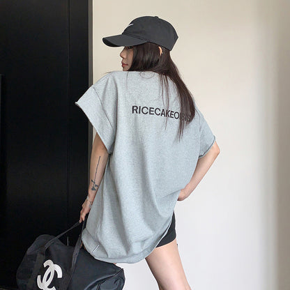 【トップス】ダメージ調プリントTシャツ オーバーサイズ 半袖 レディース ストリート【FCシリーズ】