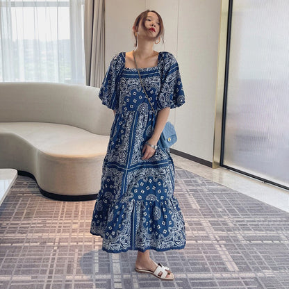 【ワンピース】 ヴィンテージ調 夏 フレンチ風 ミモレ丈 ゆったり 半袖ワンピース 休暇スタイル 上品な雰囲気【SHシリーズ】