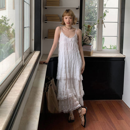 【ワンピース】レース Vネック アンダートレンドフェアリーワンピース ノースリーブワンピース【JZシリーズ】