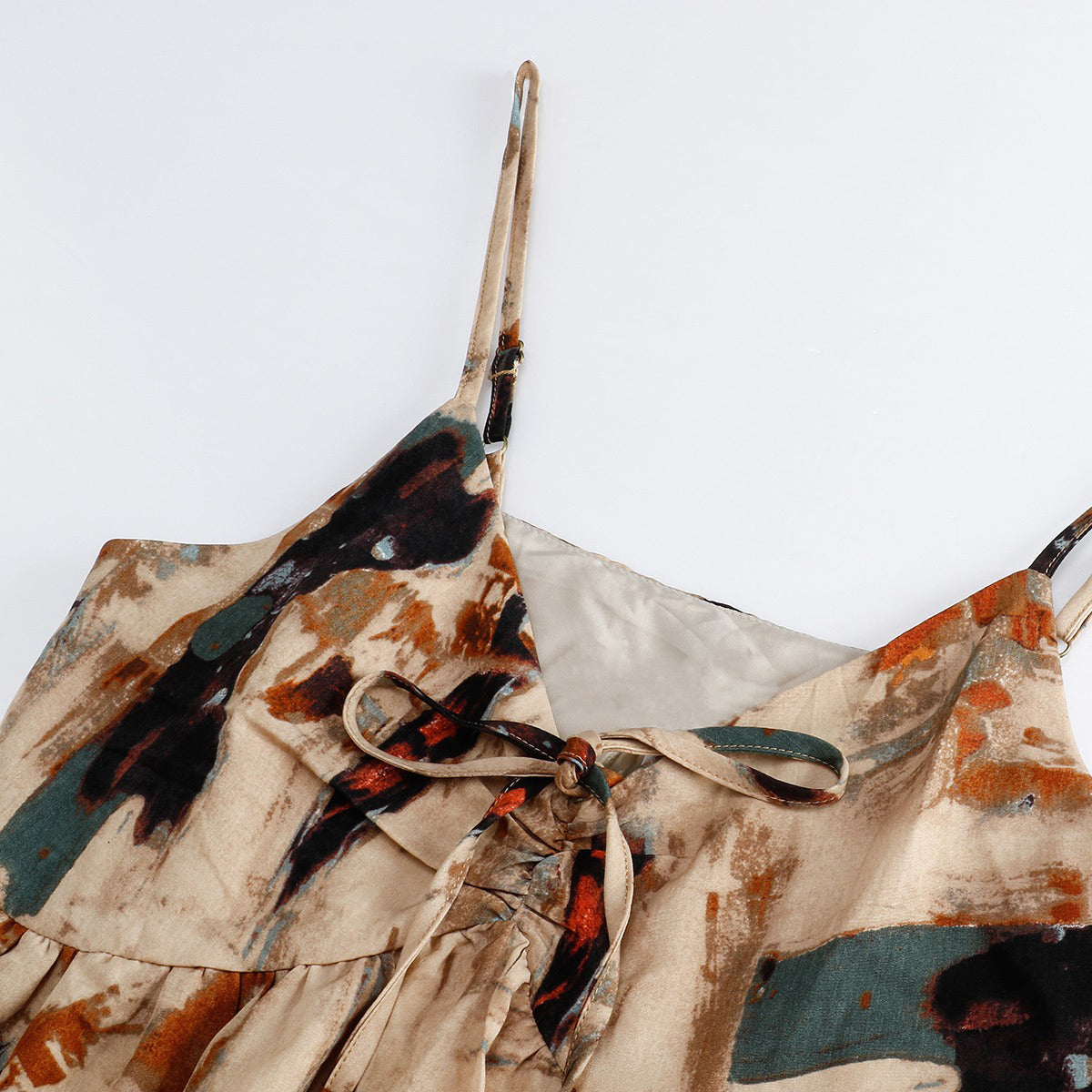 【ワンピース】油絵風ドレープ感 フラワープリント  夏 ゆったり ノースリーブワンピース【SHシリーズ】