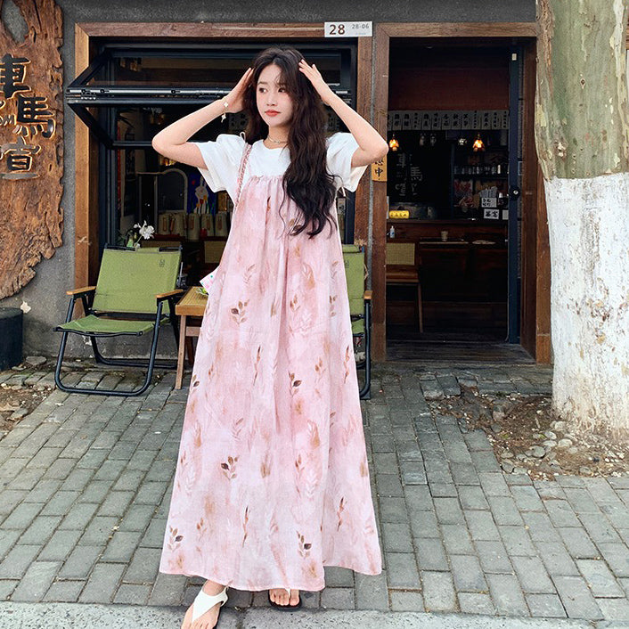 【ワンピース】夏 優しい風  水墨プリント ノースリーブワンピース【SHシリーズ】