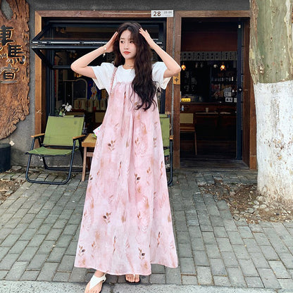 【ワンピース】夏 優しい風  水墨プリント ノースリーブワンピース【SHシリーズ】