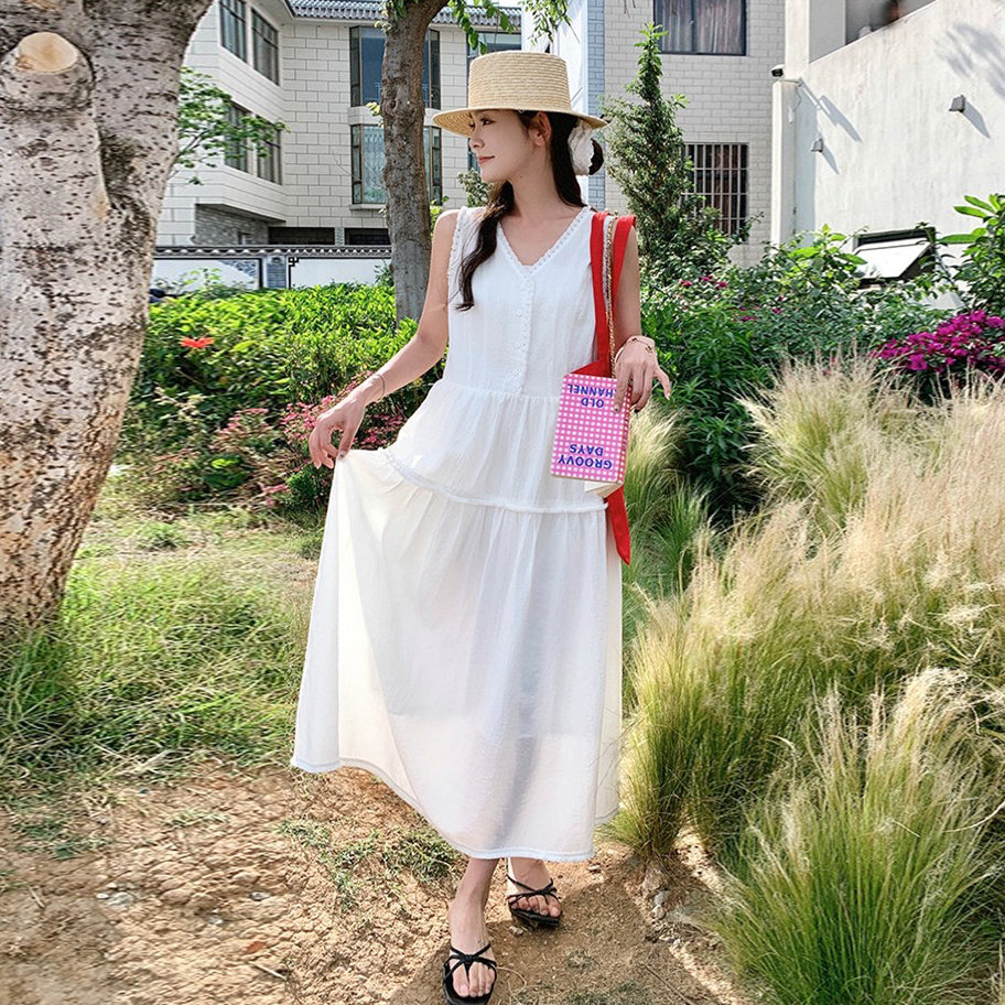 【ワンピース】夏 新作 デザイン感  リゾート風 ノースリーブワンピース【JZシリーズ】