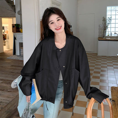 【アウター】デザイン性 ドローストリング裾 レザージャケット ゆったり カジュアル バイカージャケット【JZシリーズ】