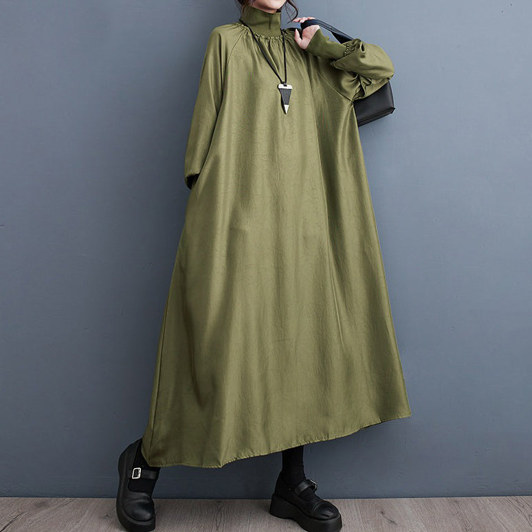 【ワンピース】ハイネック 無地 ロングワンピース 長袖 ゆったり 体型カバー カジュアル レディース【JZシリーズ】