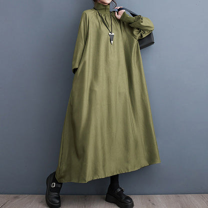 【ワンピース】ハイネック 無地 ロングワンピース 長袖 ゆったり 体型カバー カジュアル レディース【JZシリーズ】