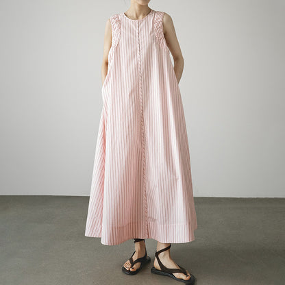 【ワンピース】レトロ風 ノースリーブワンピース レディース 春夏 ゆったり ロング丈 ナチュラル デザイン【JZシリーズ】