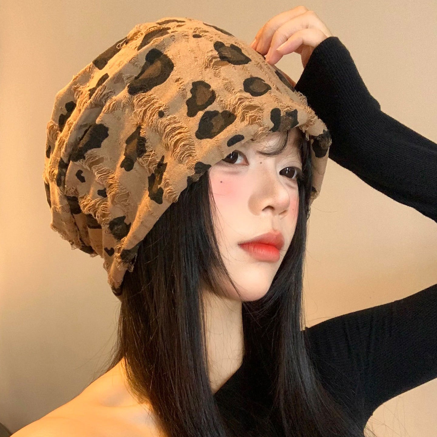 【グッズ】レオパードダメージ ニットワッチ 秋冬 レディース ルーズデザイン 小顔効果 日系ヴィンテージ Y2K ニット帽