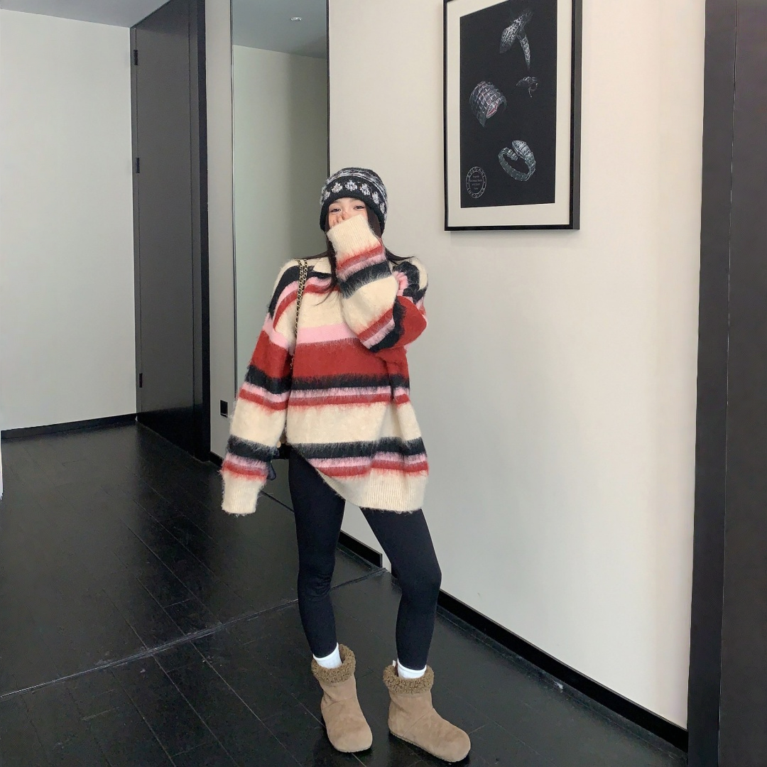 【トップス】ラフ感 抜け感 ボーダー 厚手 プルオーバー ニット 【FCシリーズ】