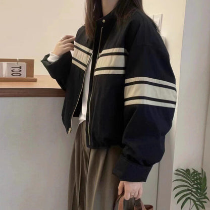 【アウター】スタジャン風 ショート丈 カジュアルブルゾン ゆったり 爆売れジャケット レディース【FCシリーズ】