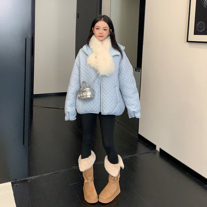 【アウター】シンプル上品 ダウンコート  菱形キルティング 軽量フード付きダウンジャケット【FCシリーズ】【10~13日発送】